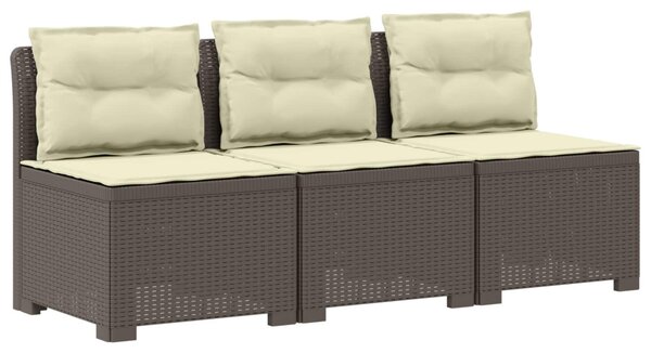 3-Fős Kerti Kanapé Párnákkal Rattan Hatással PP Világosszürke