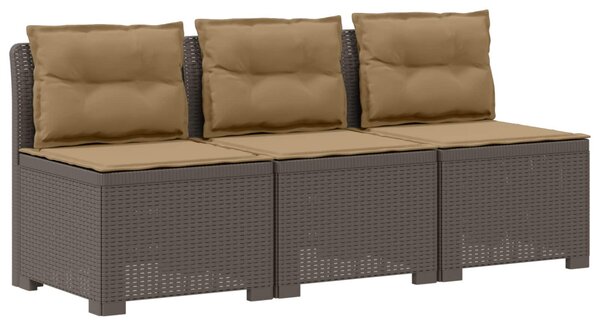 3-Fős Kerti Kanapé Párnákkal Rattan Hatással PP Világosszürke