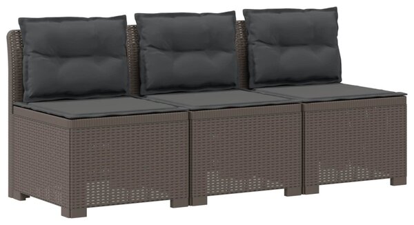 3-Fős Kerti Kanapé Párnákkal Rattan Hatással PP Világosszürke