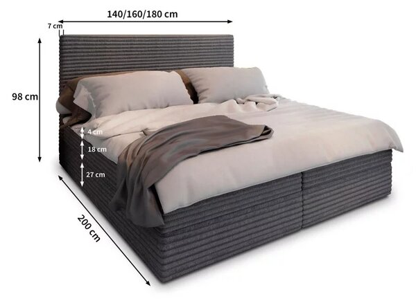 Kárpitozott boxspring ágy ISPIRA 140x200 cm krém színű Matrac: Bonell rugós matrac