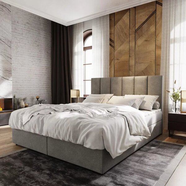 Kárpitozott boxspring ágy MERALIS 180x200 cm szürke Matrac: Bonell rugós matrac