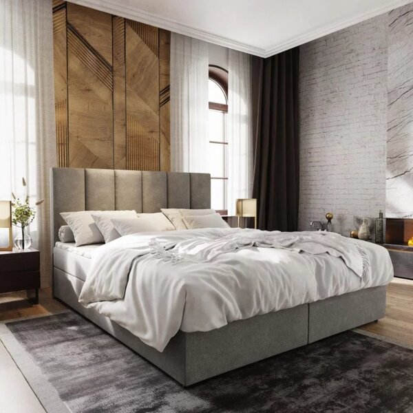 Kárpitozott boxspring ágy MERALIS 180x200 cm szürke Matrac: Bonell rugós matrac