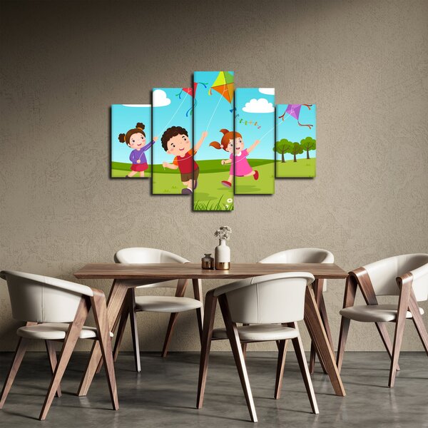 Kép - Sárkányrepülőt éngedő gyermekek (150x105 cm)
