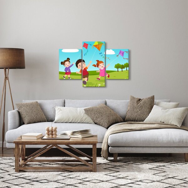 Kép - Sárkányrepülőt éngedő gyermekek (90x60 cm)