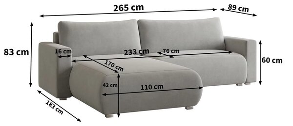 Krém színű kihúzható sarokkanapé MONORA, kétoldalas