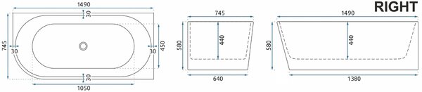 Fürdőkád SYDNEY BELLANTO RIGHT 150cm