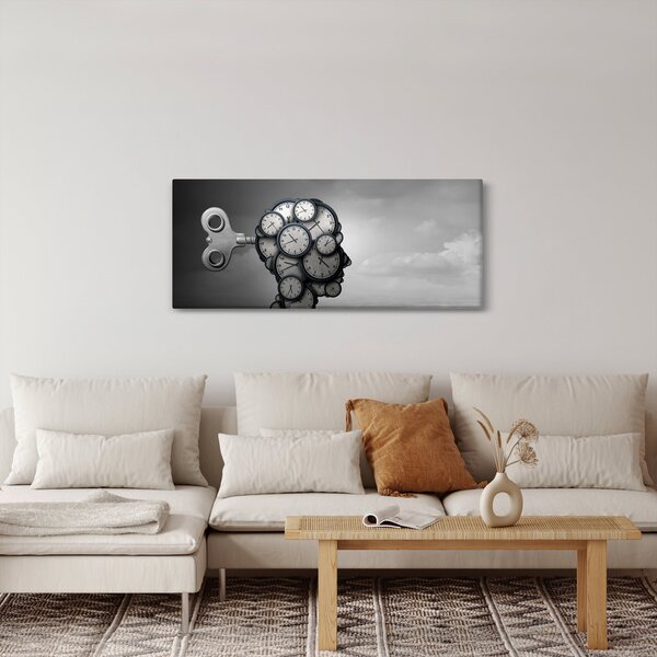 Művészi kép egy fej órával (120x50 cm)