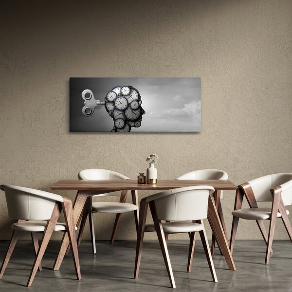 Művészi kép egy fej órával (120x50 cm)