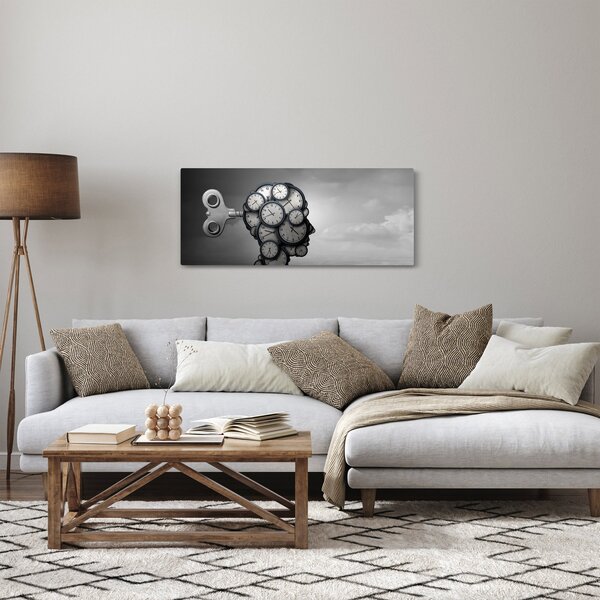 Művészi kép egy fej órával (120x50 cm)