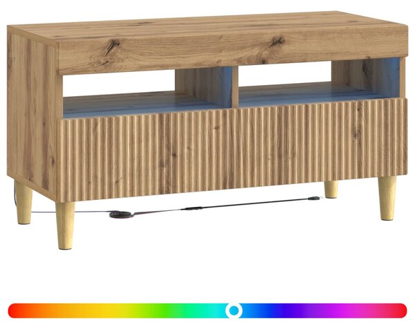 LED TV szekrény Kézműves Tölgy Szerelt Fa