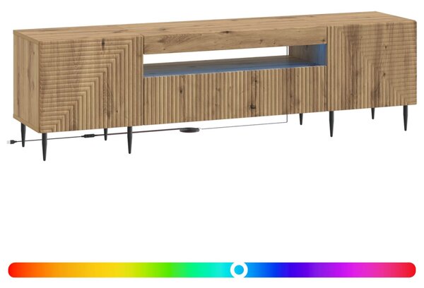 LED TV szekrény Kézműves Tölgy Szerelt Fa
