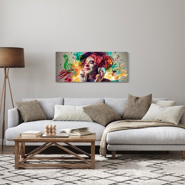 Kép - Női művész fejhallgatóval (120x50 cm)
