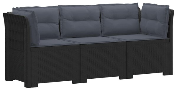 3-Fős Kerti Kanapé Párnákkal Rattan Hatással PP Antracitszürke