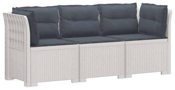 3-Fős Kerti Kanapé Párnákkal Rattan Hatással PP Fehér