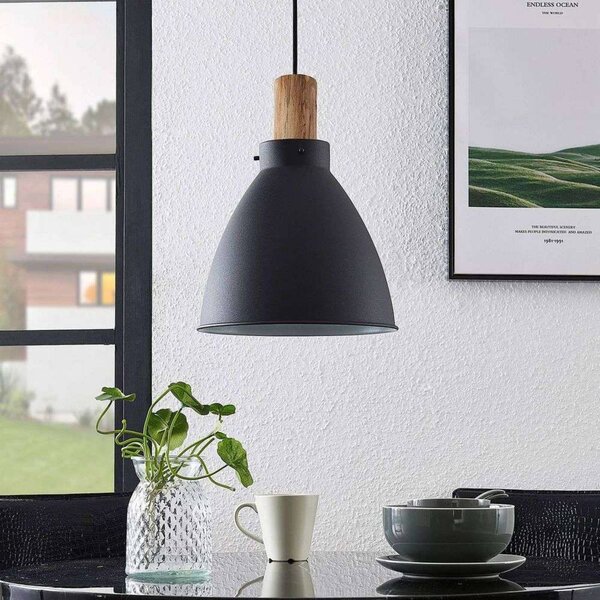 Lindby lógó világítás Trebale, E27, Ø 28 cm, fekete, fém, dimmelhető, Fekete, Nappali / Étkező, fém, Skandináv
