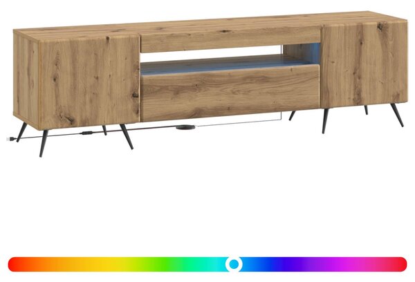 LED TV szekrény Kézműves Tölgy Szerelt Fa