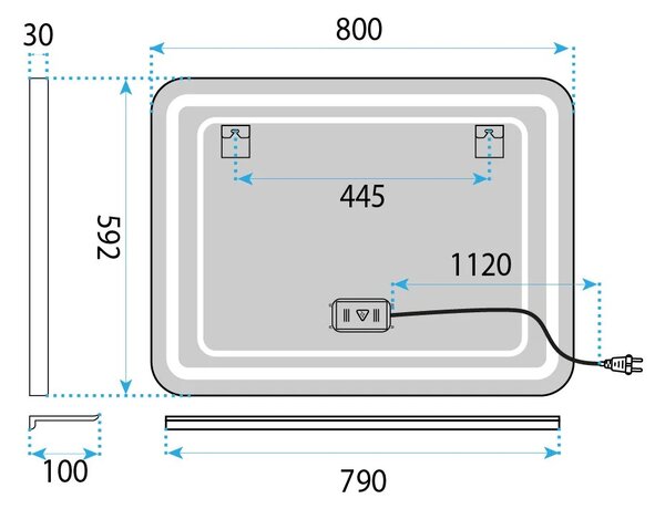 LED fali tükör polccal 80x60 cm L-8060
