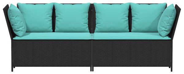 Fekete polyrattan kerti kanapé párnákkal
