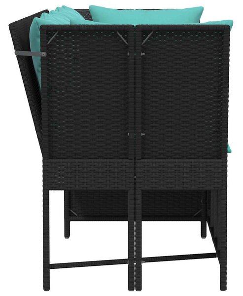 Fekete polyrattan kerti kanapé párnákkal