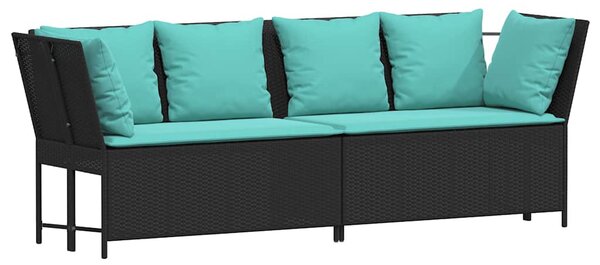 Fekete polyrattan kerti kanapé párnákkal