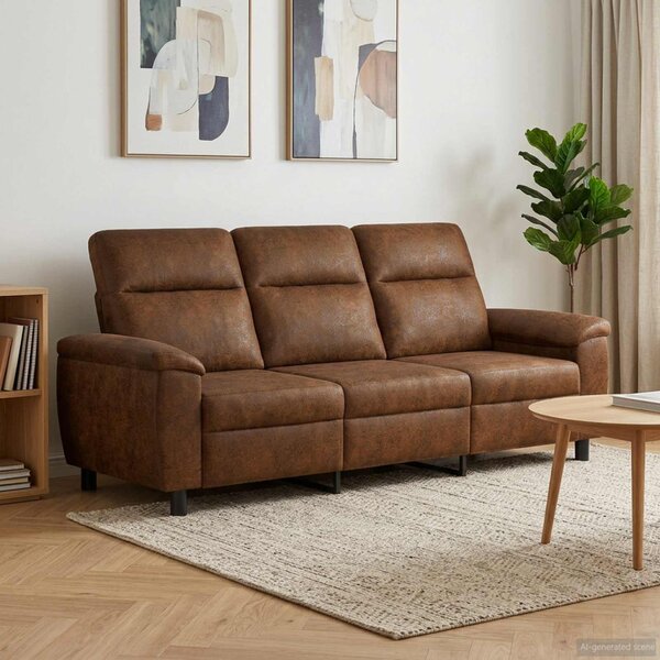 Kanapé Barna 214 x 90 x 95 cm Műsuede Bőr