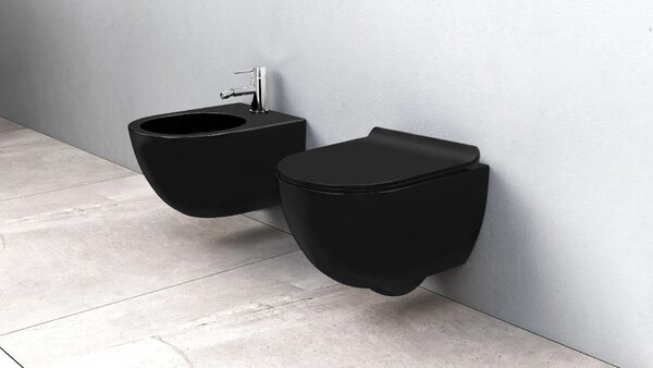 WC csésze készlet Rea Carlo Mini Black Mat + Bidet Carlo Black