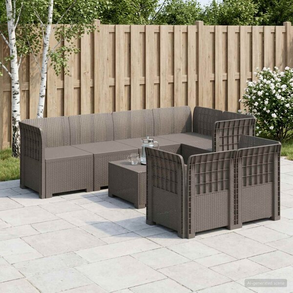 7-Fős Kerti Kanapé Rattan Kinézettel PP Világosszürke