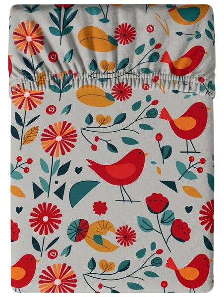 Mikroszálas gumis lepedő RETRO BIRD színes 90x200 cm