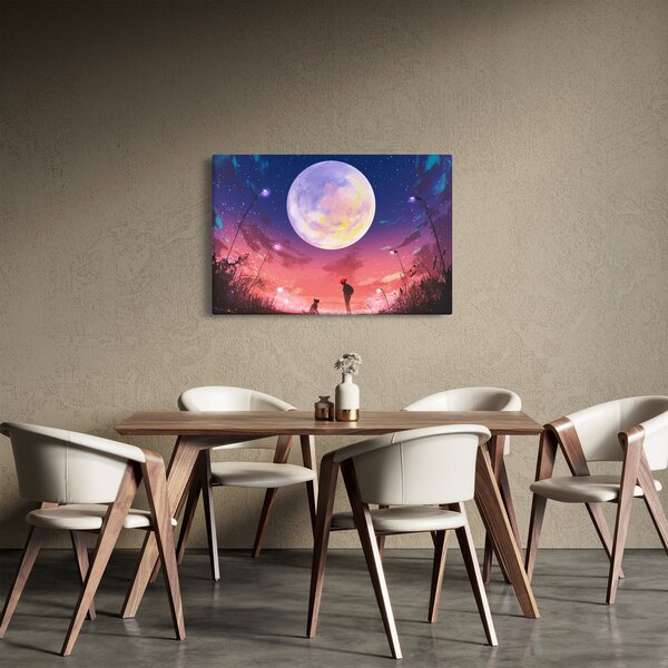 Kép - Nő és kutya teliholdkor (90x60 cm)