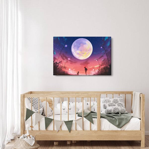 Kép - Nő és kutya teliholdkor (90x60 cm)