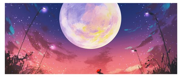 Kép - Nő és kutya teliholdkor (120x50 cm)