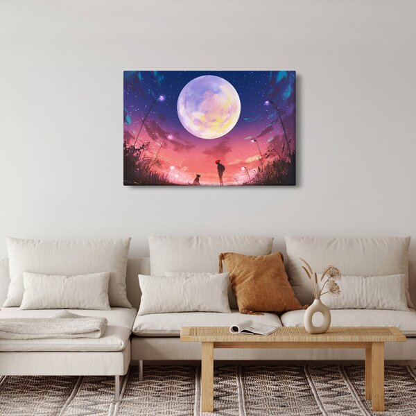 Kép - Nő és kutya teliholdkor (90x60 cm)