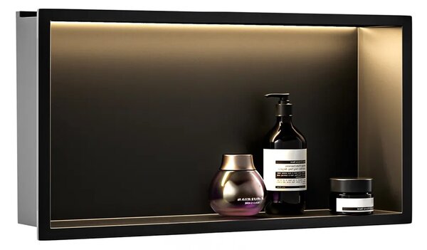 Süllyesztett fürdőszobai polc LED 30x60 black