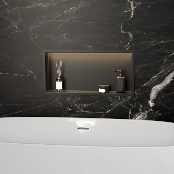Süllyesztett fürdőszobai polc LED 30x60 black