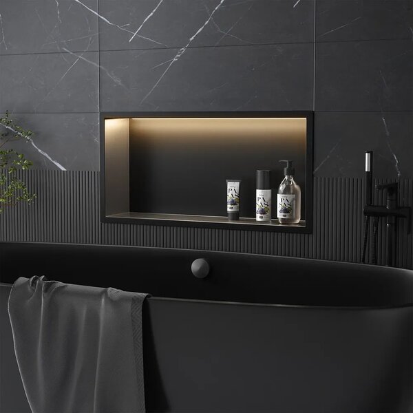 Süllyesztett fürdőszobai polc LED 30x60 black