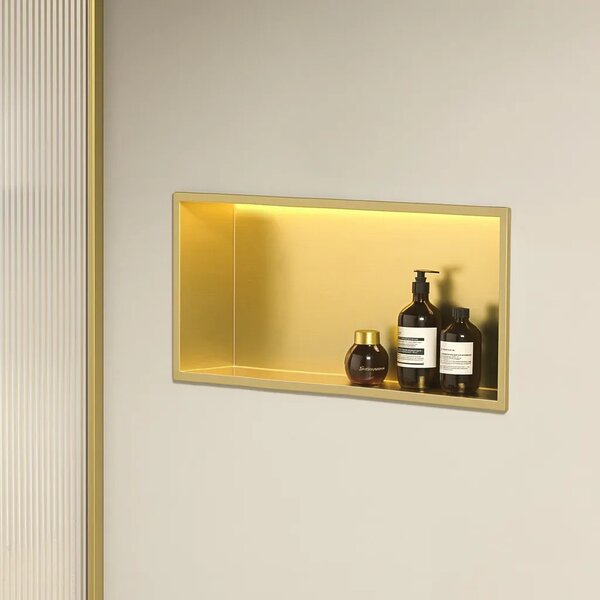 Süllyesztett fürdőszobai polc LED 30x60 brush gold