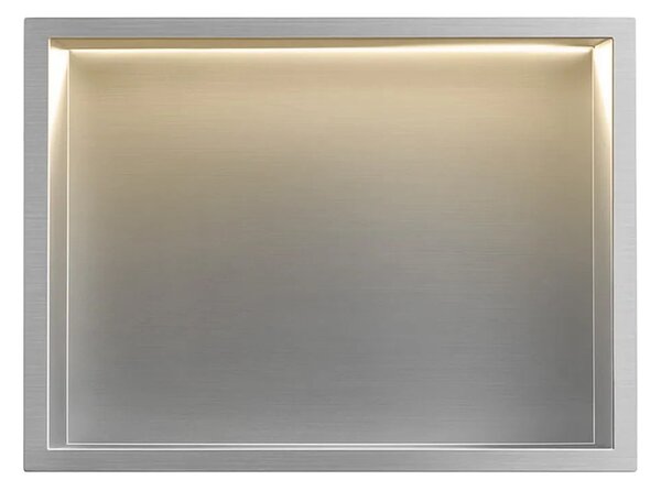Süllyesztett fürdőszobai polc LED 30x45 steel brush