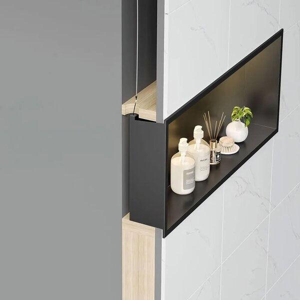 Süllyesztett fürdőszobai polc LED 30x45 black