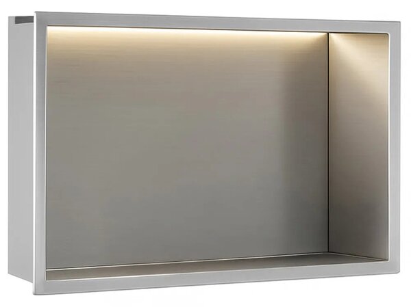 Süllyesztett fürdőszobai polc LED 30x45 steel brush