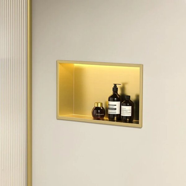 Süllyesztett fürdőszobai polc LED 30x45 brush gold