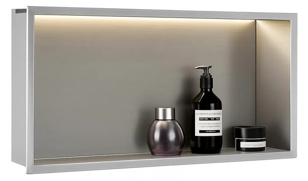 Süllyesztett fürdőszobai polc LED 30x60 steel brush