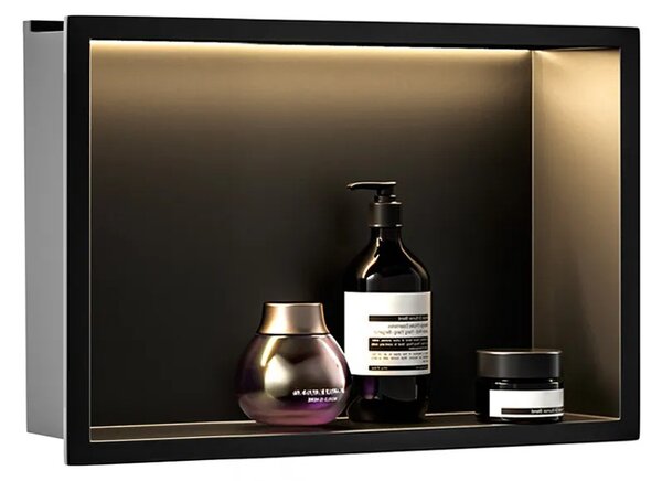 Süllyesztett fürdőszobai polc LED 30x45 black
