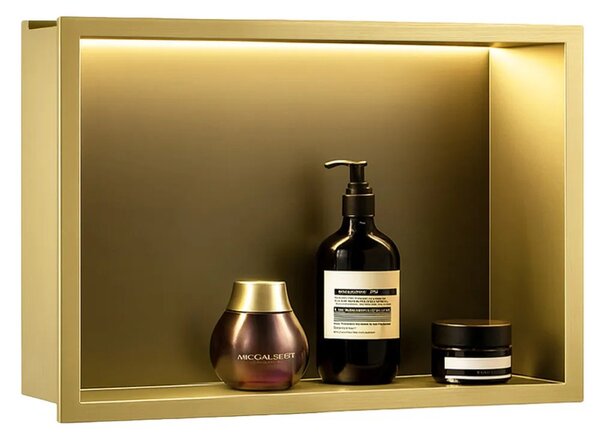 Süllyesztett fürdőszobai polc LED 30x45 brush gold