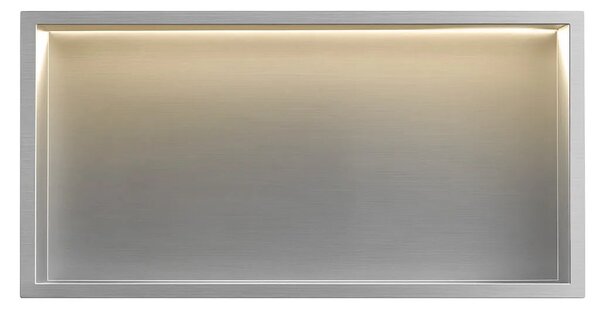 Süllyesztett fürdőszobai polc LED 30x60 steel brush