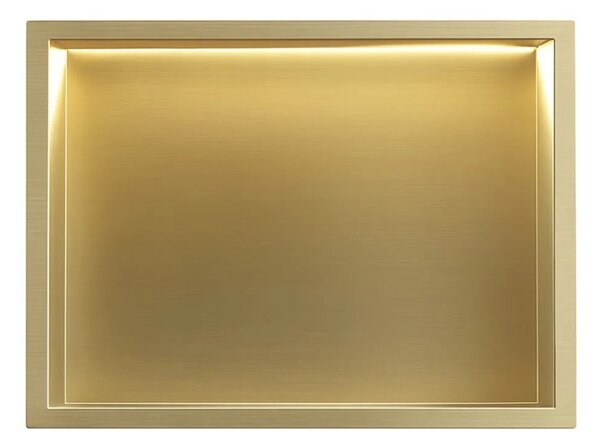 Süllyesztett fürdőszobai polc LED 30x45 brush gold