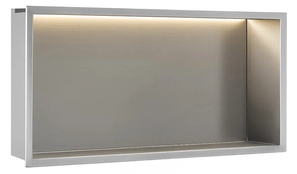 Süllyesztett fürdőszobai polc LED 30x60 steel brush