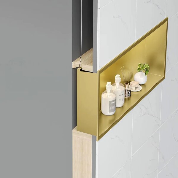 Süllyesztett fürdőszobai polc LED 30x60 brush gold