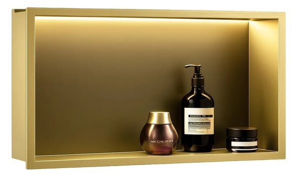 Süllyesztett fürdőszobai polc LED 30x60 brush gold