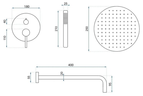 Zuhanyszett rejtett Rea Foss Clif Nickel Brush + box