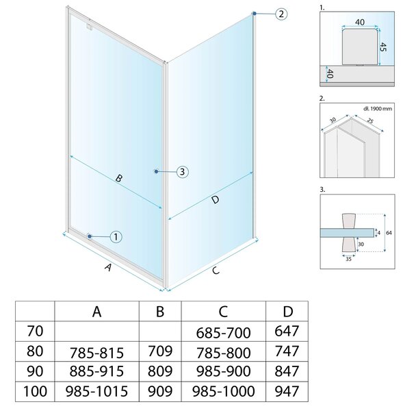 Zuhanykabin Rea Primo Swing 80x70 Chrome